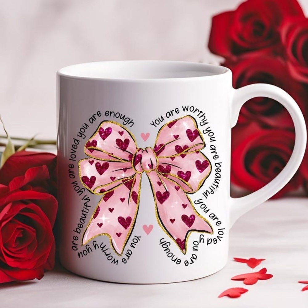 Heart Bow Mug - Pink and White